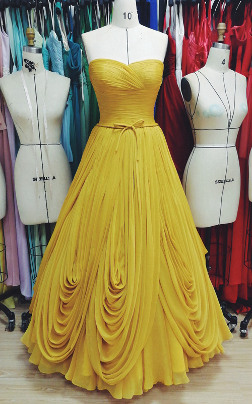 Yellow Strapless Ball Gown Dress 1950s Fashion