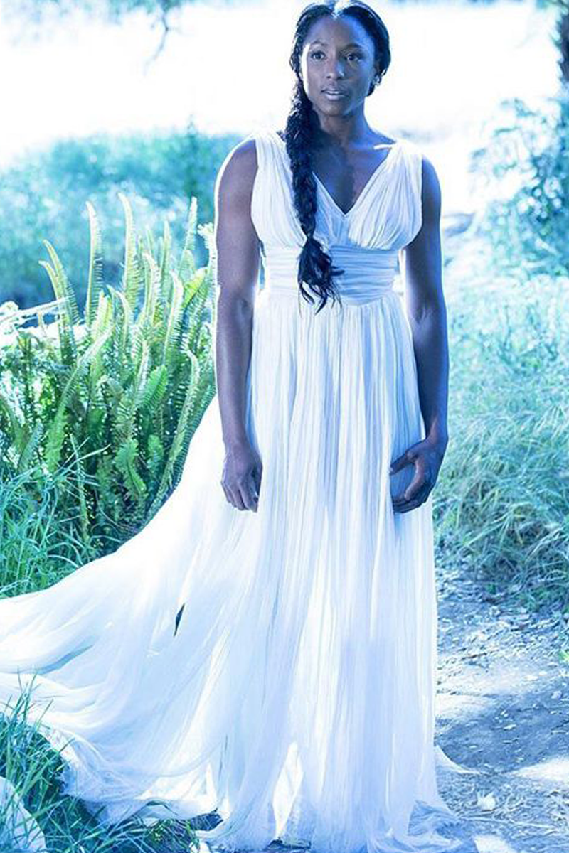 Rutina Welsey Inspired White V-neck Chiffon Formal Prom Celebrity Dress True Blood