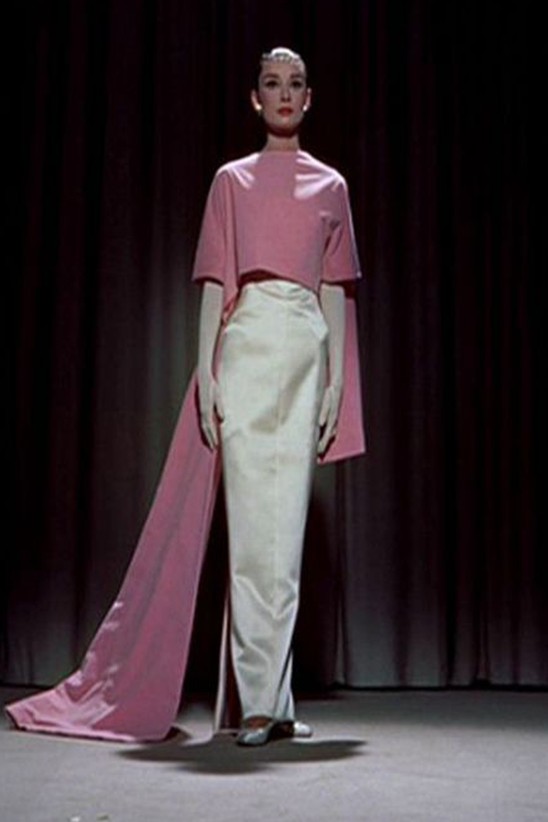 Audrey Hepburn Pink and White 1950s Celerity Formal Dress in Movie "Funny Face"