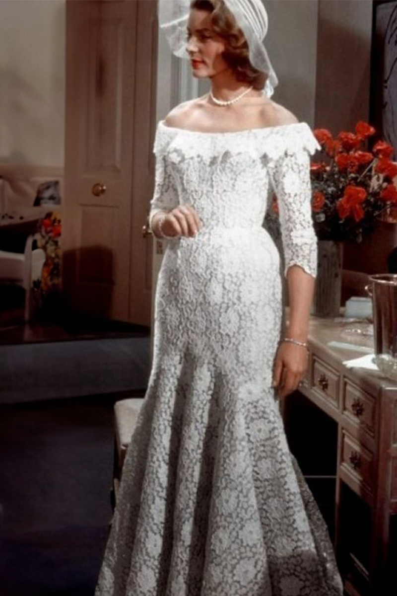 Lauren Bacall White Lace Mermaid Wedding Dress Movie "How to Marry a Millionaire"