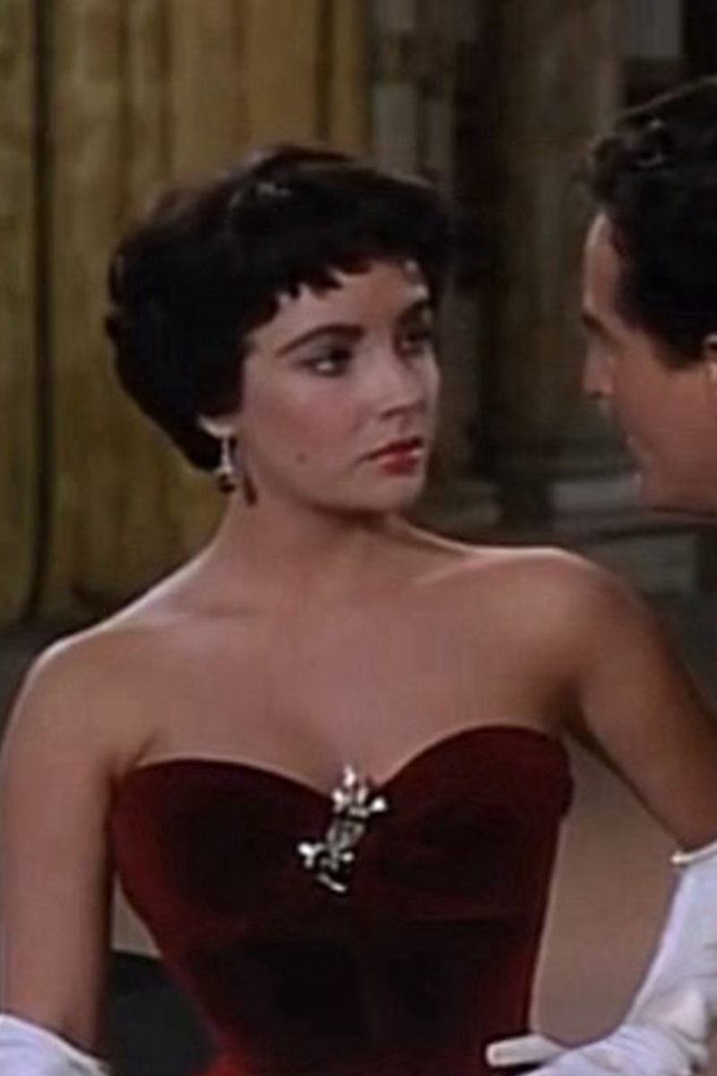 Elizabeth Taylor Burgundy Red Velvet Celebrity Evening Dress in 1950s Movie "Rhapsody"