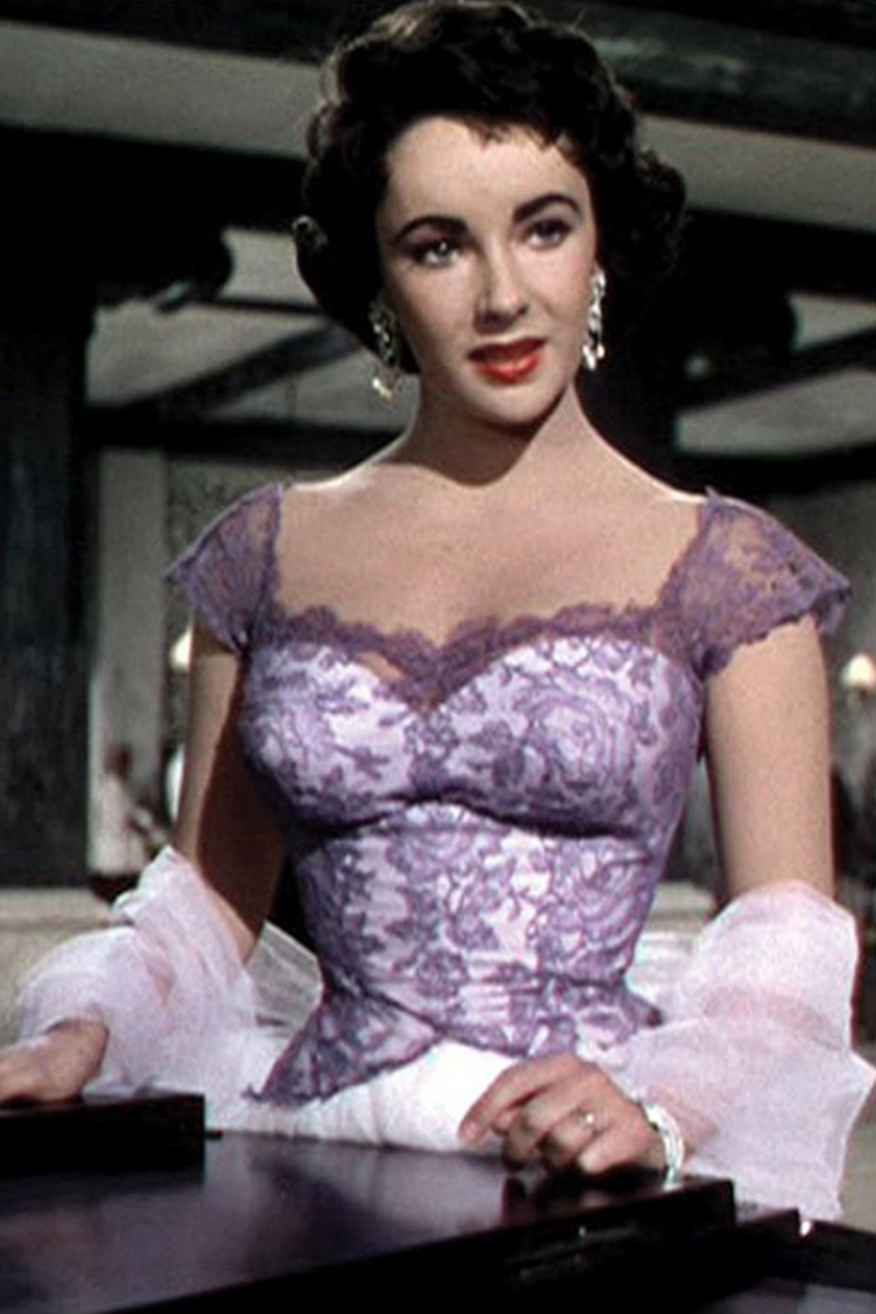 Elizabeth Taylor Lavender and White Lace Tulle Formal Dress in Movie Elephant Walk