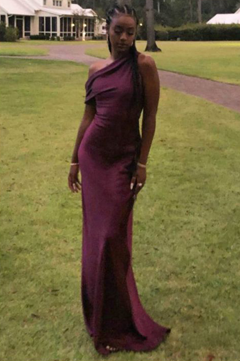 Justine Skye Inspired Purple Satin One-shoulder Celebrity Evening Prom Dress