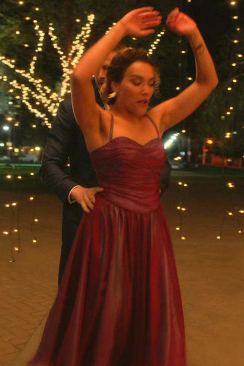 Allison Hargreeves Red Chiffon Dance Dress on TV Show "The Umbrella Academy"