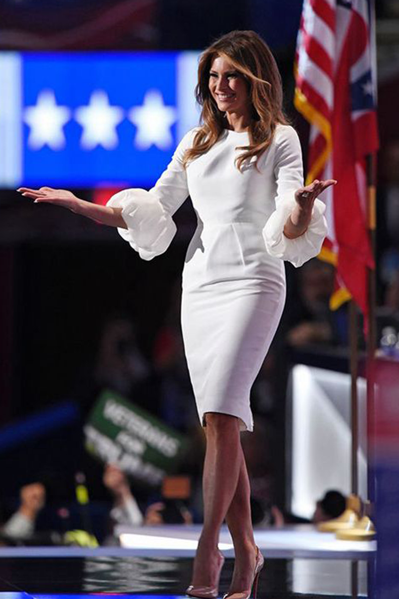Melania Trump Inspired White Knee-length Cocktail Party Celebrity Dress
