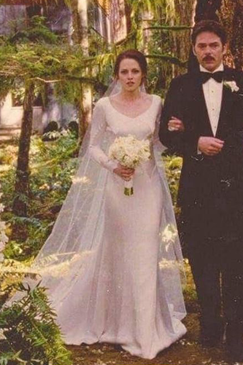 Kristen Stewart Bella Swan White Long-sleeve Celebrity Wedding Dress in Movie Twilight