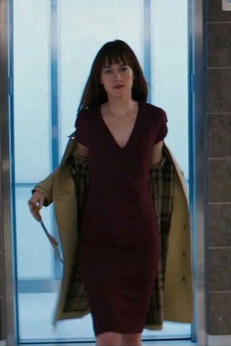 Dakota Johnson Inspired Short Burgundy Dress in Fifty Shades of Grey