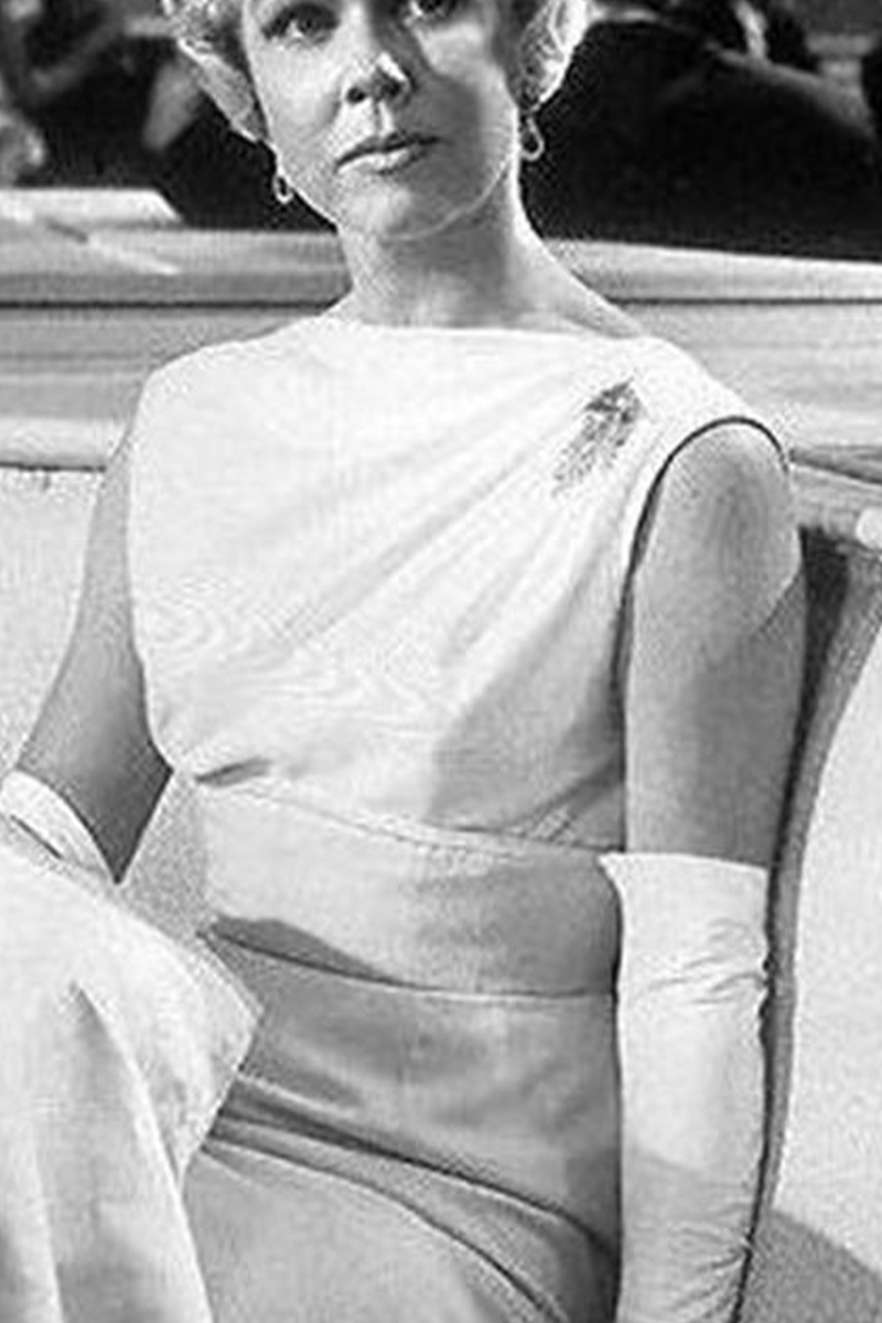 Doris Day Inspired White Open Back Evening Dress in 1950s Movie "Pillow Talk"