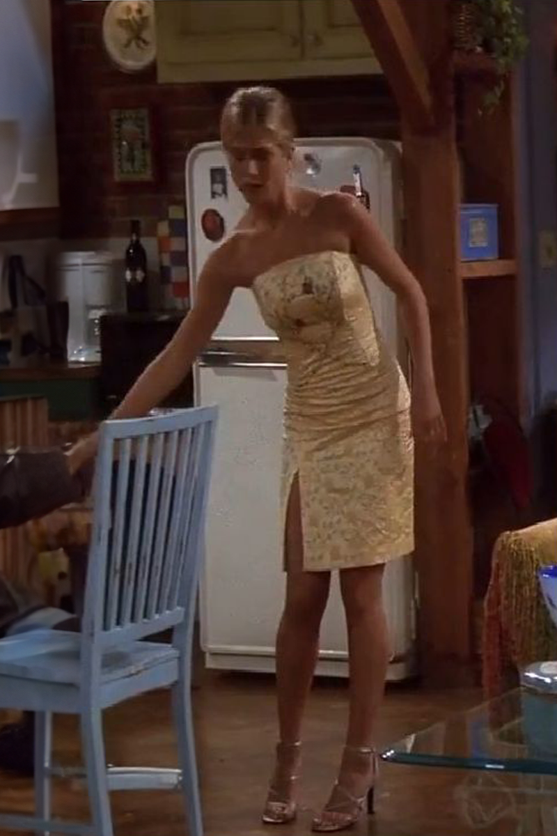 Rachel Green Inspired Short Yellow Strapless Embroidered Celebrity Dress "Friends"