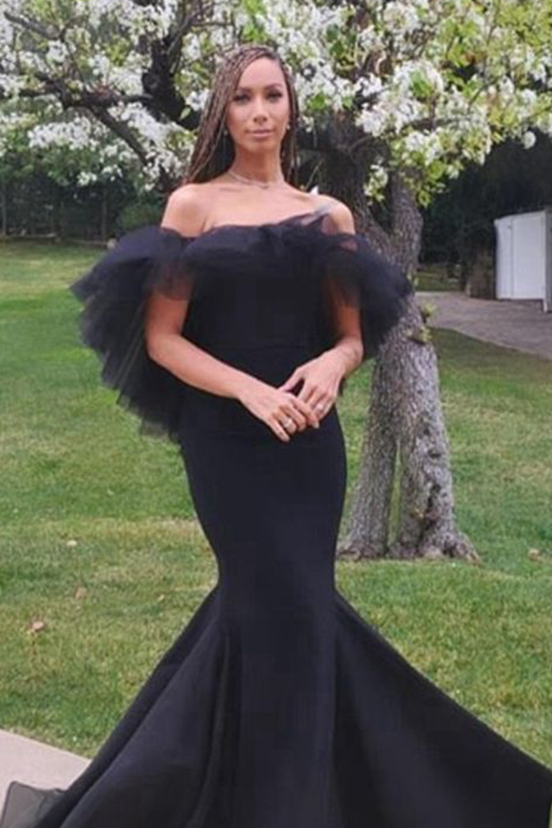Leona Lewis Black Ruffled Off-the-shoulder Mermaid Formal Evening Dress Oscars 2020
