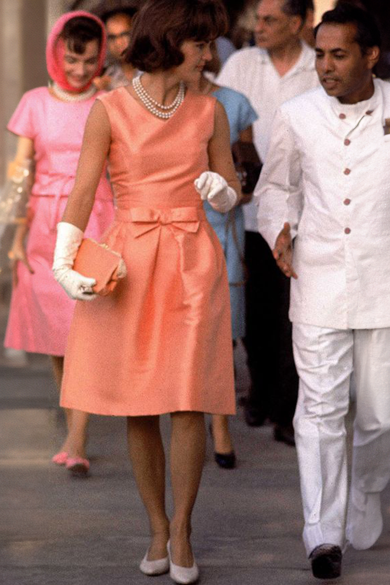 Jackie Kennedy Inspired Short Coral Pink Cocktail Party Celebrity Dress