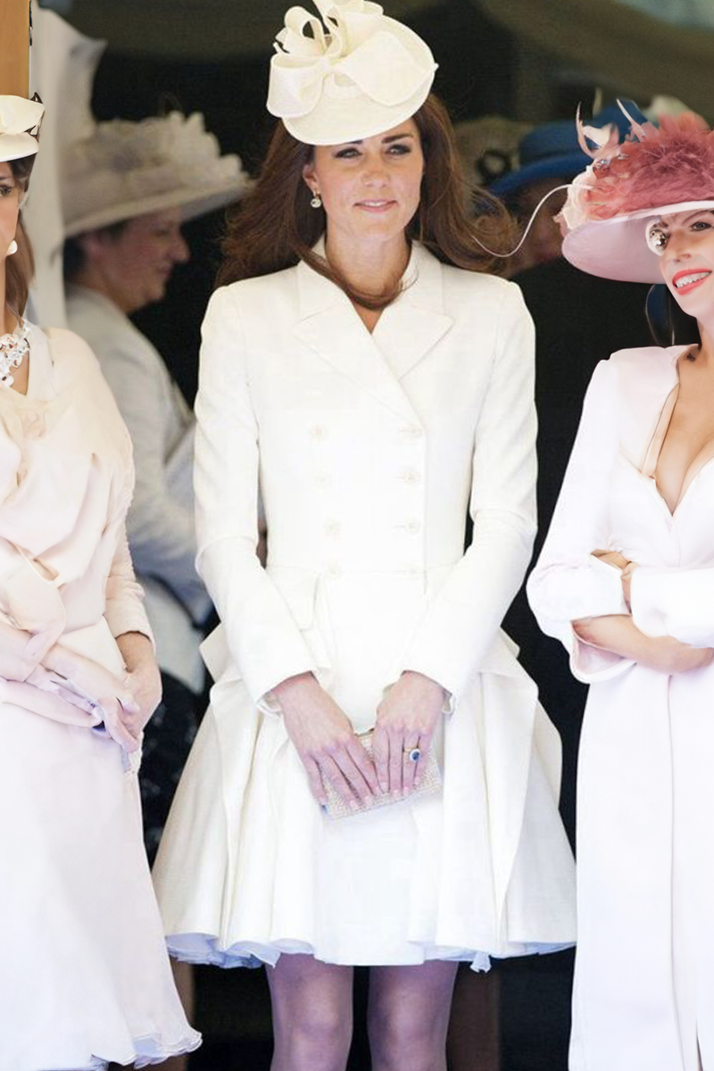 Kate Middleton Inspired Short White Long-sleeve Fit and Flare Coat Dress Celebrity Outfit