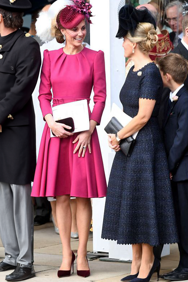 Kate Middleton Inspired Pink Long-sleeve Cocktail Party Celebrity Dress