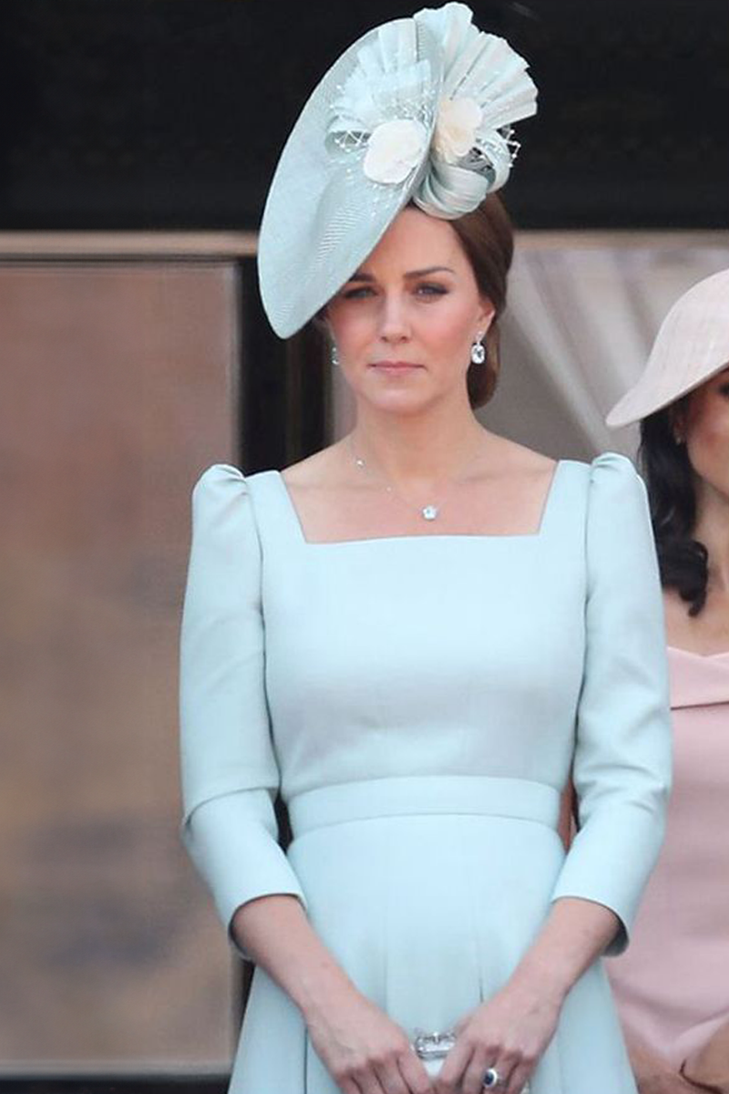 Kate Middleton Inspired Light Blue Midi Length Cocktail Party Celebrity Dress