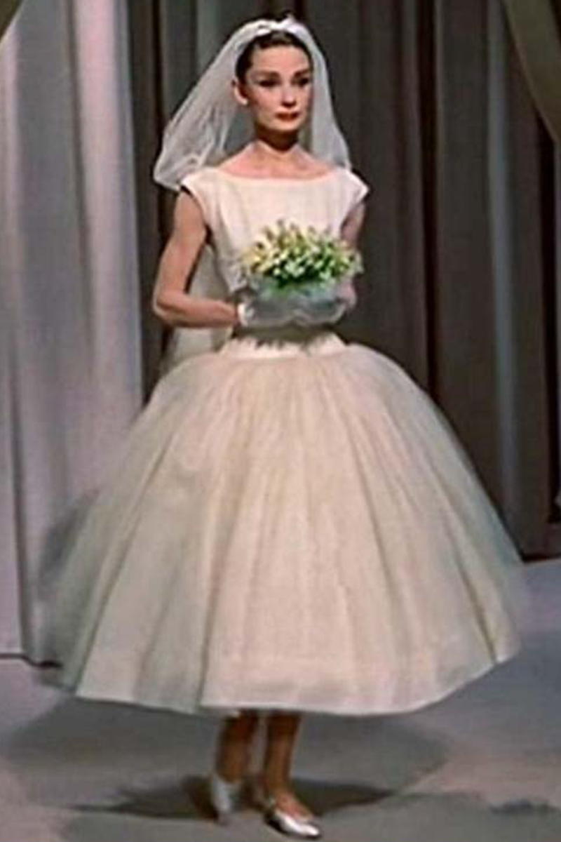 Audrey Hepburn Tea-length Tulle Ball Gown Vintage 1950s Wedding Dress Funny Face