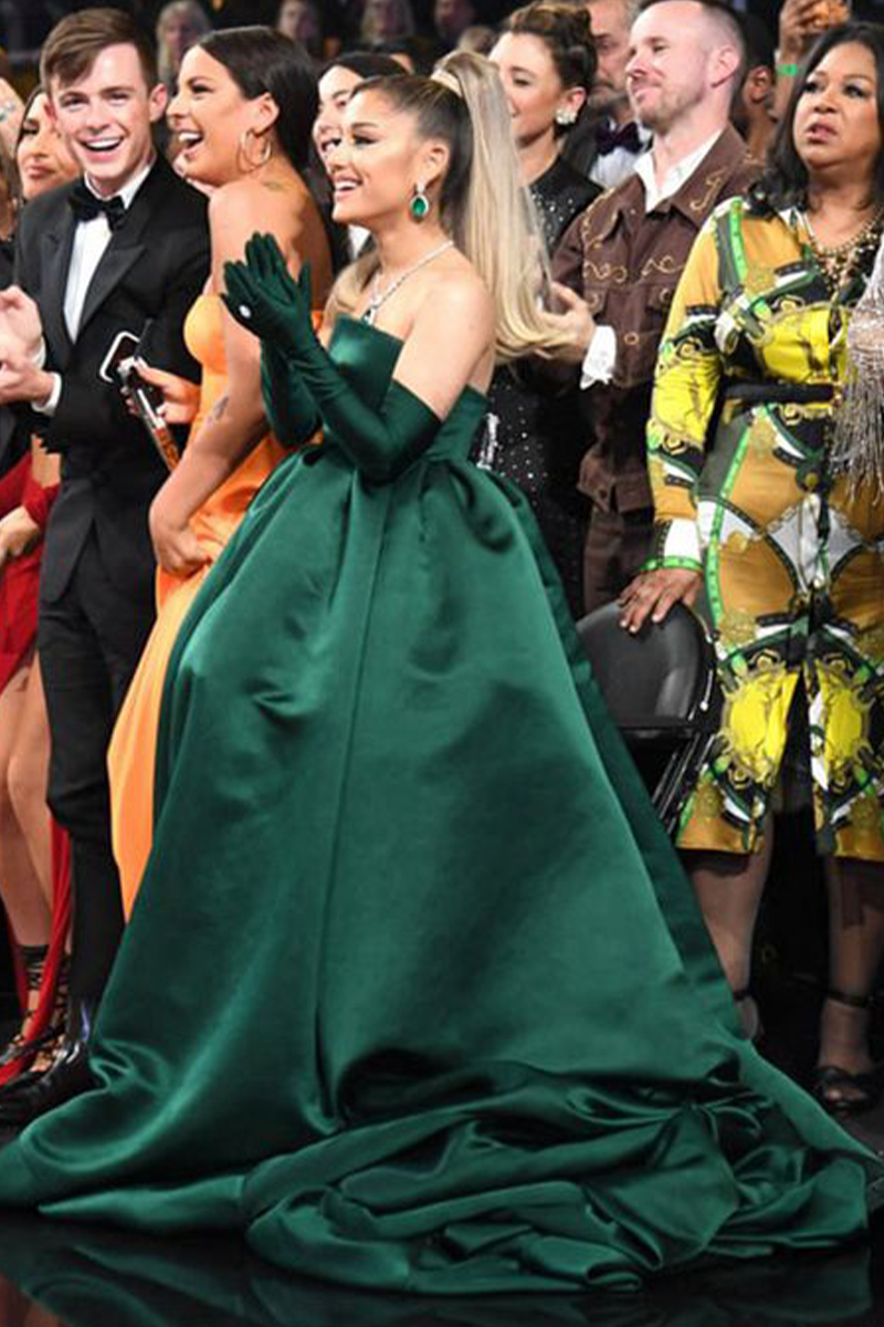 Ariana Grande Green Dress Grammys 2020