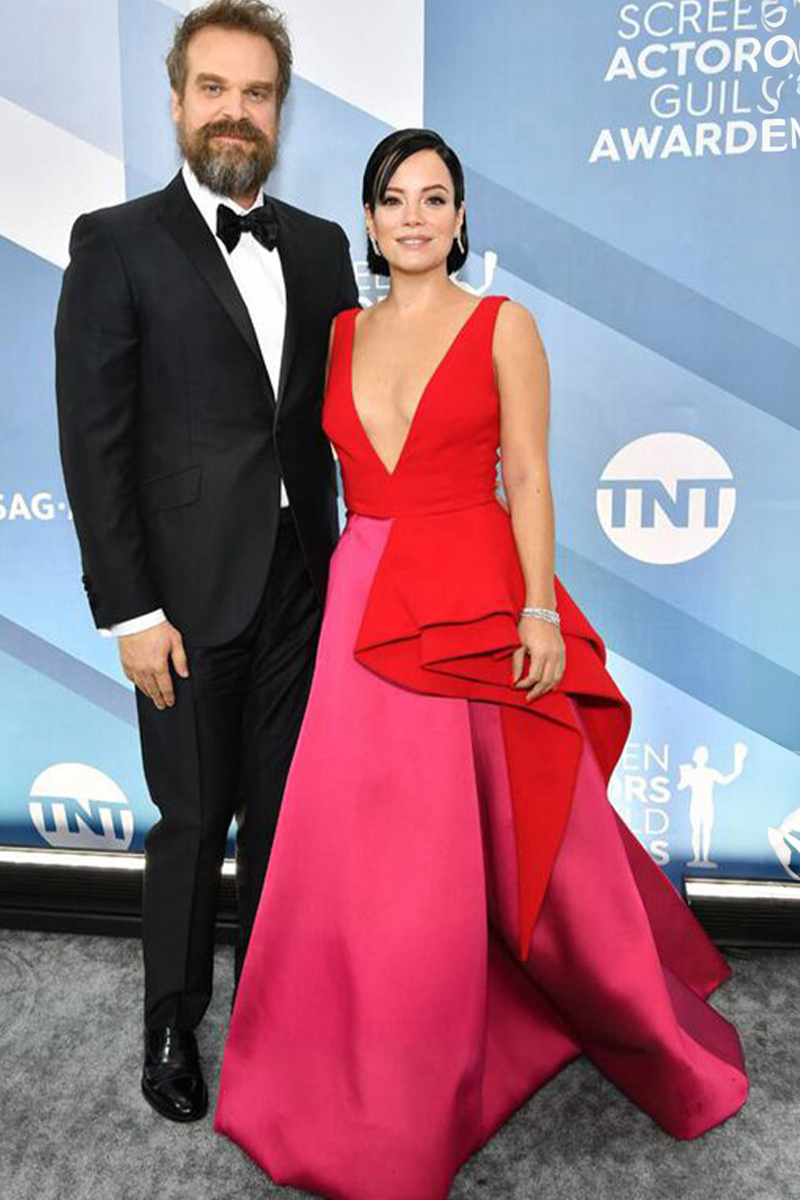Lily Allen Red Plunging V-neck Formal Prom Celebrity Dress SAG Awards 2020