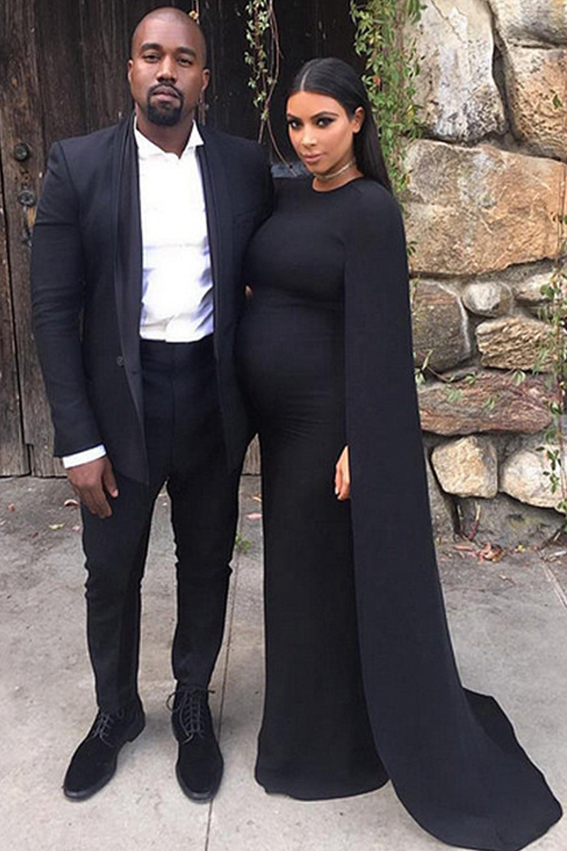 Kim Kardashian Inspired Black Maternity Pregnant Formal Dress with Cape