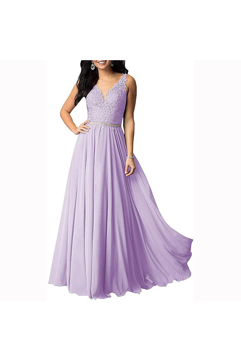 Amethyst Whisper — Rhinestone-Belt Evening Dress