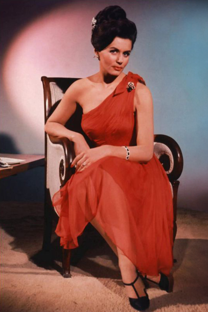 Sylvia Trench Red One-shoulder Chiffon Dress 007 Movie James Bond Girl Fashion