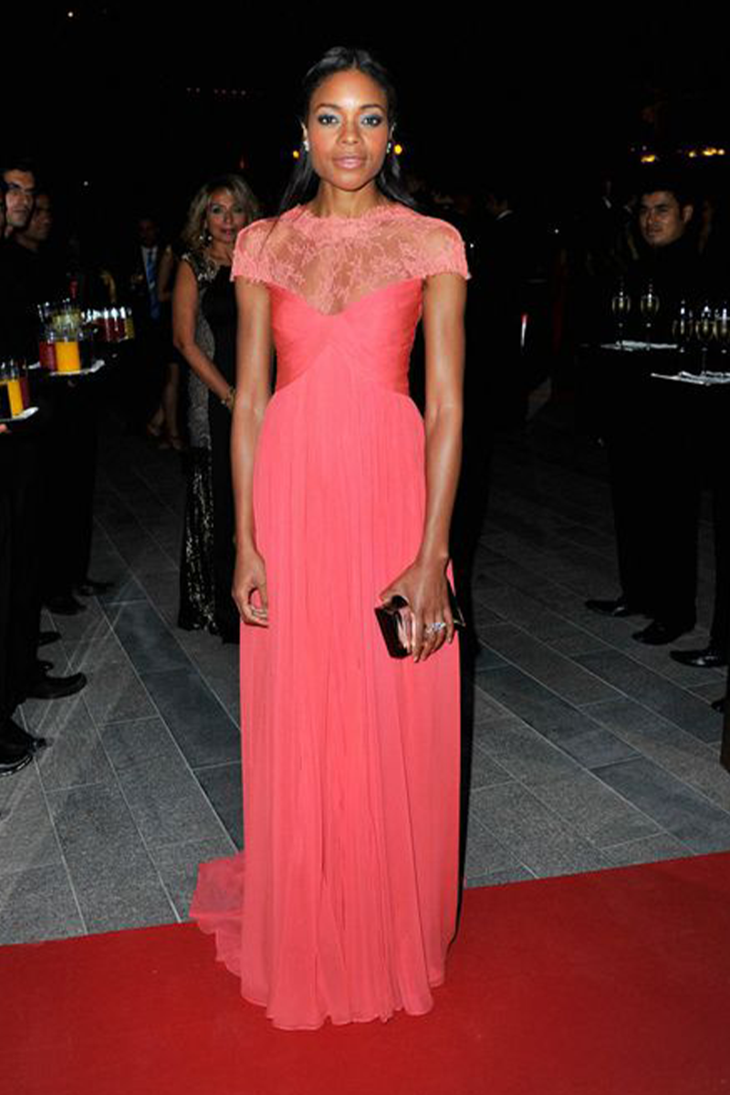 Naomie Harris Coral Lace Chiffon Formal Prom Celebrity Dress Oxfam Charity Gala