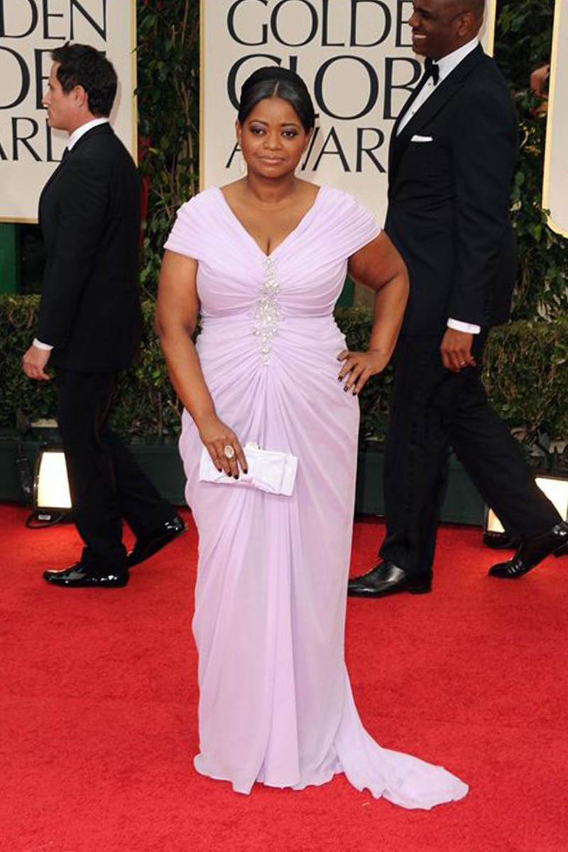 Octavia Spencer Lilac Off-the-Shoulder Celebrity Formal Dress Golden Globes 2012