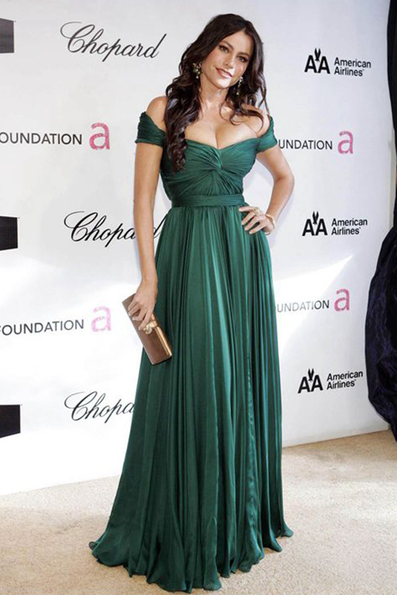Sofia Vergara Dark Green Off-the-shoulder Formal Celebrity Dress Oscars 2008