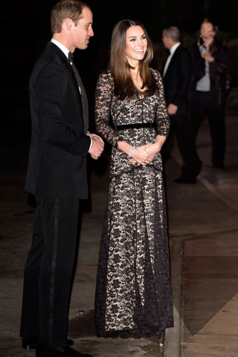 Kate Middleton Inspired Black Lace Long-sleeve Celebrity Formal Evening Dress