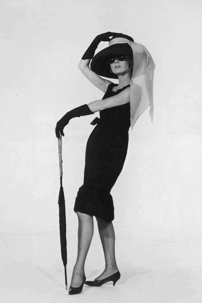 Audrey Hepburn Little Black Fringe Dress in 1950s Movie Breakfast at Tiffany's