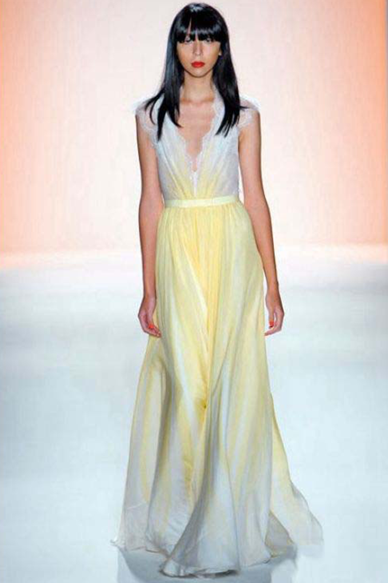 Blake Lively Yellow and White Lace Chiffon Formal Prom Dress Gossip Girl