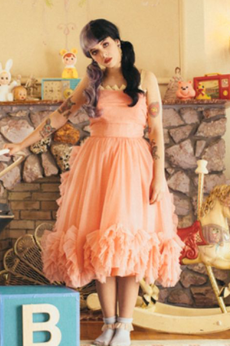 Melanie Martinez Inspired Peach Pink Chiffon Homecoming Prom Dress in Pity Party