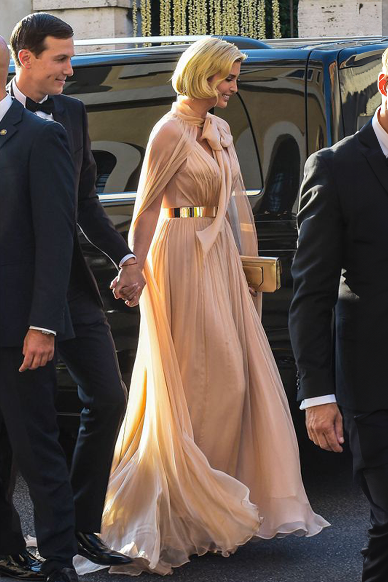 Ivanka Trump Nude Chiffon Cape Formal Dress Misha Nonoo Wedding