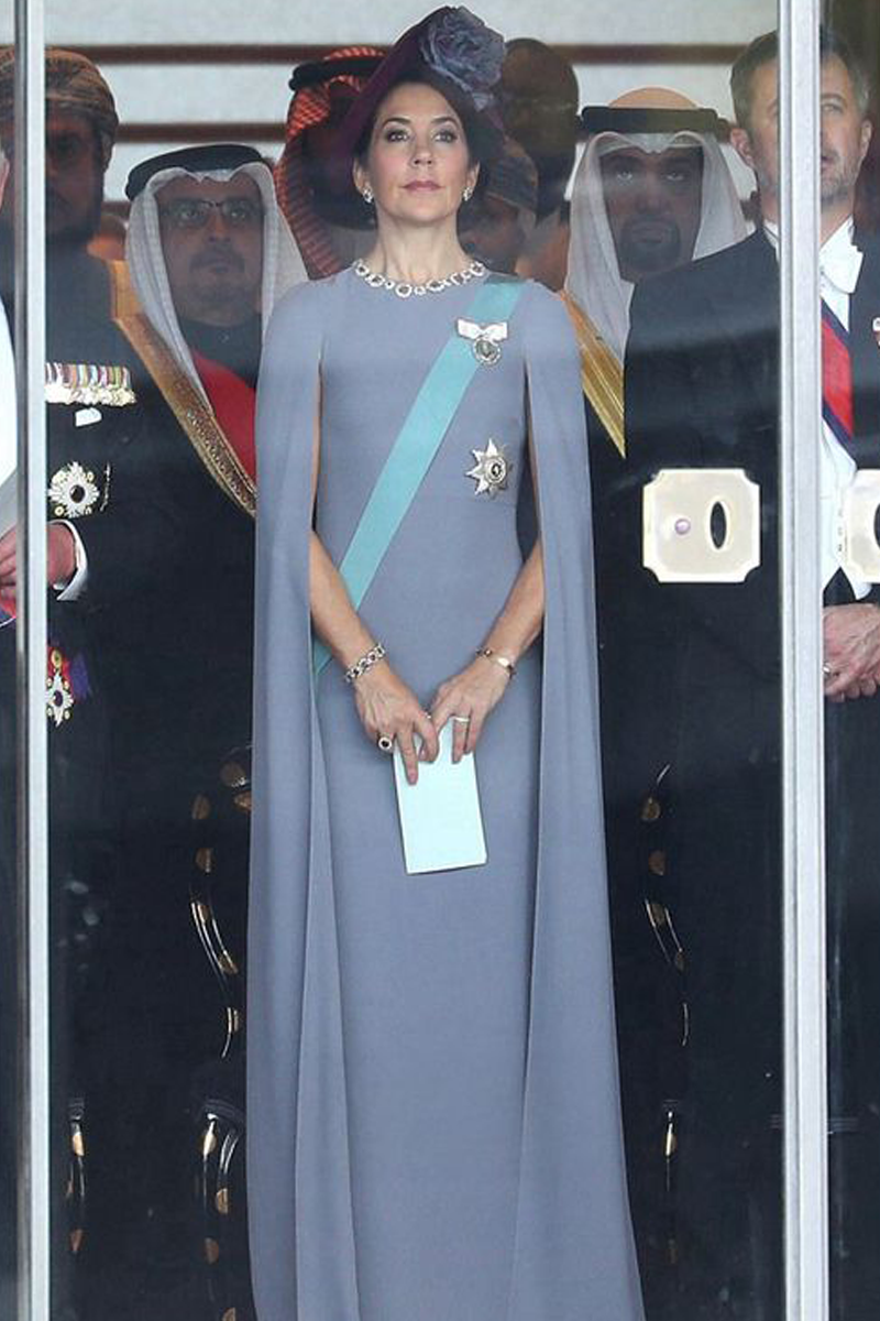 Princess Mary Inspired Light Blue Long Formal Celebrity Dress with Cape
