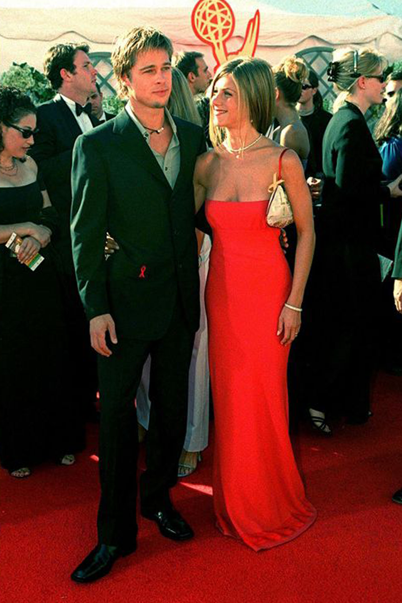 Jennifer Aniston Red Strapless Formal Evening Celebrity Dress Emmys 2000