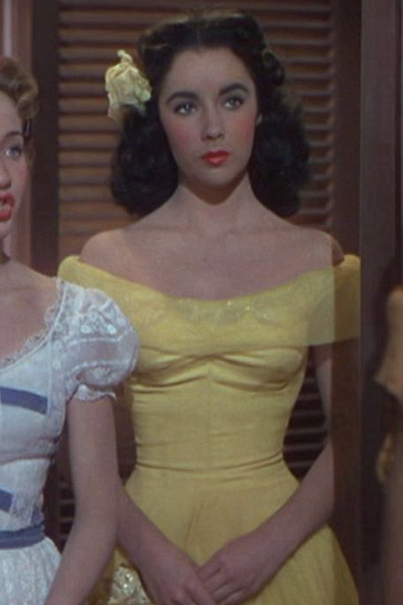 Elizabeth Taylor Yellow Off the Shoulder A-Line Celebrity Dress from Movie A Date with Judy