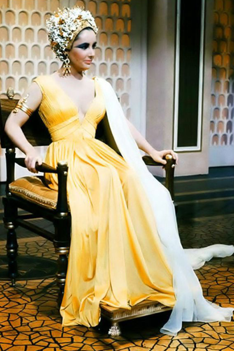 Elizabeth Taylor Yellow Plunging V Neck Grecian Celebrity Dress from Movie Cleopatra