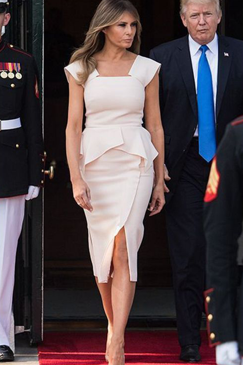 Melania Trump Inspired White Midi Dress