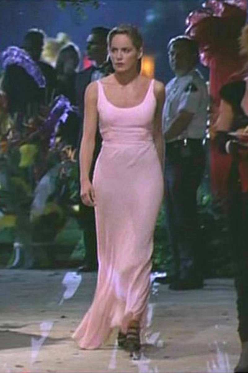 Sharon Stone Pink Scoop Neck Satin Sheath Prom Dress The Specialist