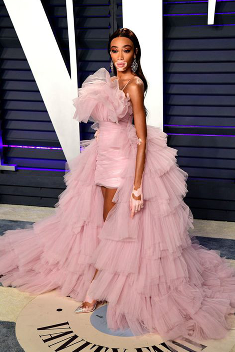 Winnie Harlow Pink Tulle Celebrity Dress Vanity Fair Oscars 2019 Party