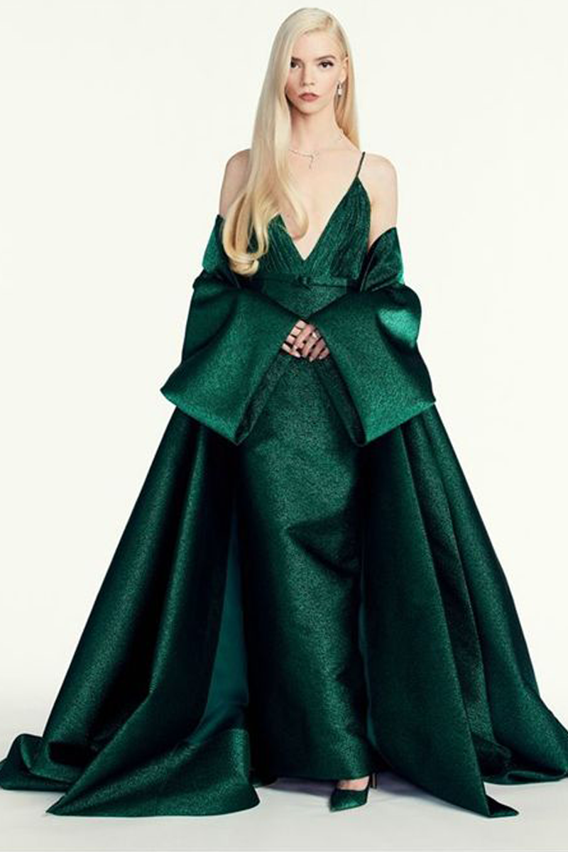 Anya Taylor-Joy Inspired Dark Green V-neck Celebrity Evening Dress Golden Globes 2021