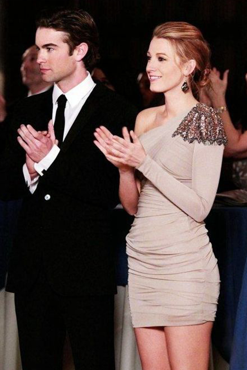 Blake Lively Inspired Beige One-shoulder Cocktail Party Celebrity Dress Gossip Girl