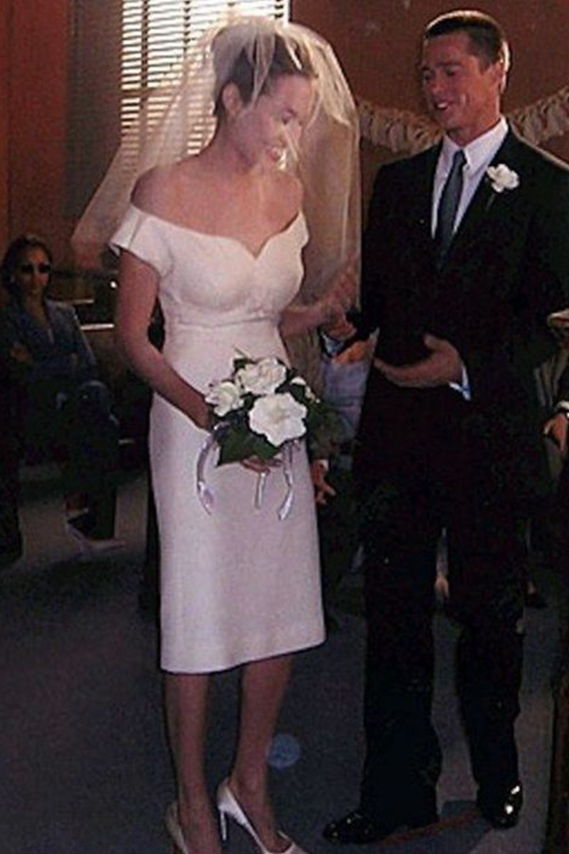 Angelina Jolie Inspired Short White Off-the-shoulder Wedding Dress Mr and Mrs Smith