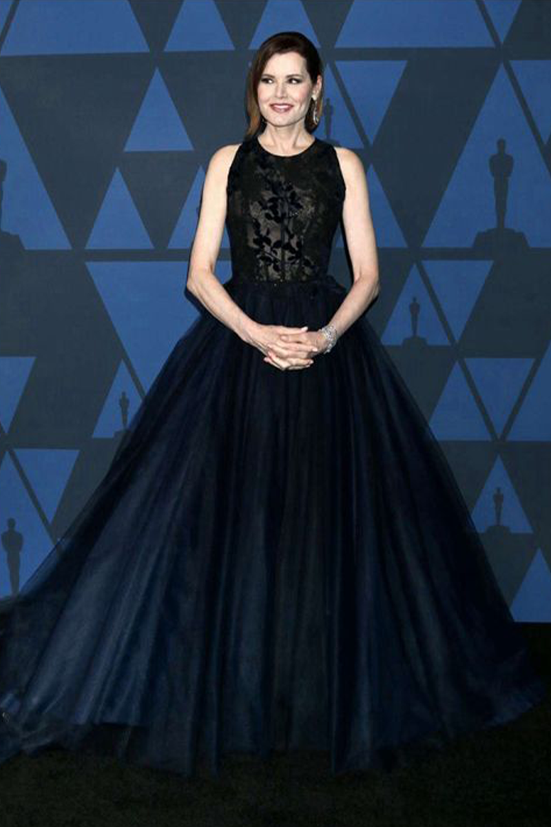 Geena Davis Black Lace Tulle Celebrity Evening Prom Dress Governors Awards 2019
