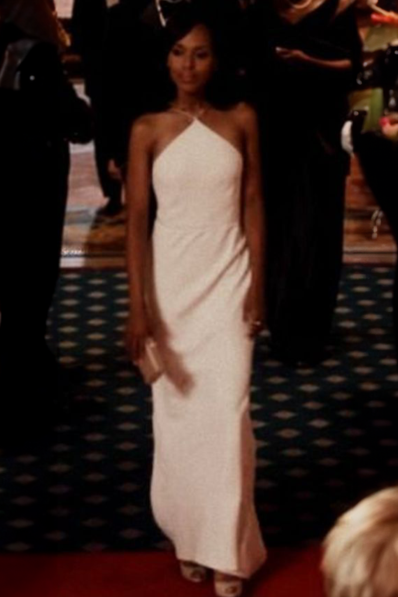 Kerry Washington Olivia Pope White Halter Backless Dress in TV Show "Scandal"