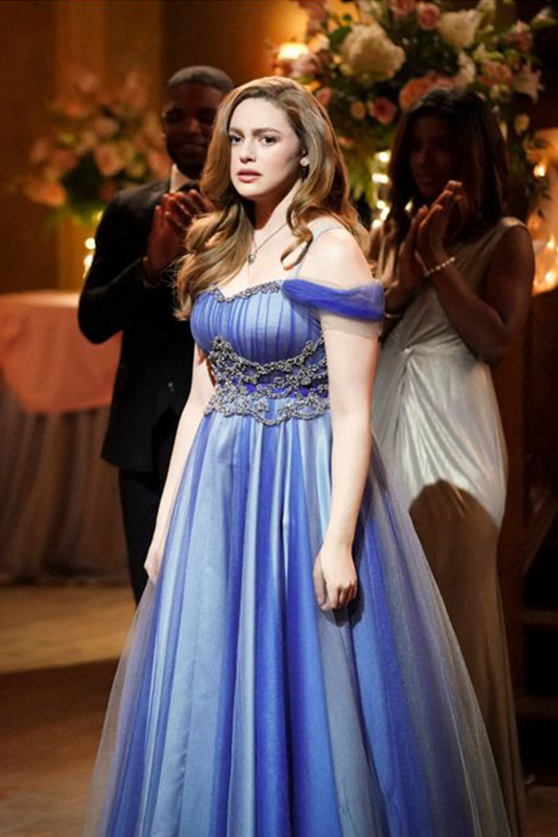 Danielle Rose Russell Hope Mikaelson Caroline Blue Dress in TV Show "Legacies"
