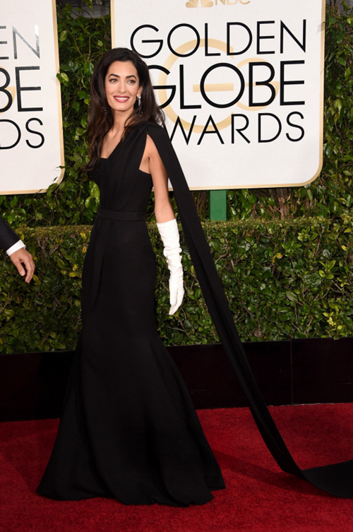 Amal Clooney Black Dress Golden Globes 2015