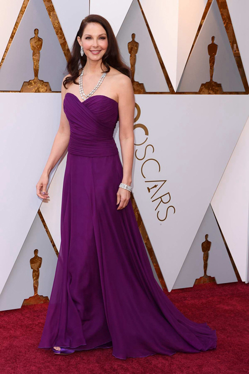 Ashley Judd Purple Strapless Chiffon Formal Prom Celebrity Dress Oscars 2018