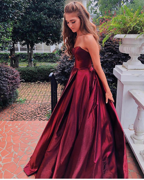 Burgundy Strapless Satin Ball Gown Prom Dress Pinterest