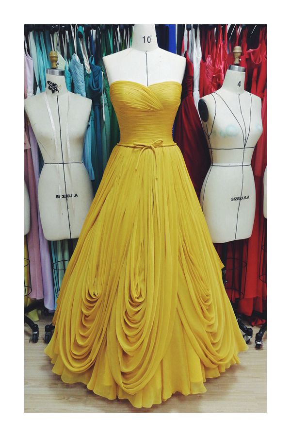 Yellow Strapless Ball Gown Dress 1950s Fashion