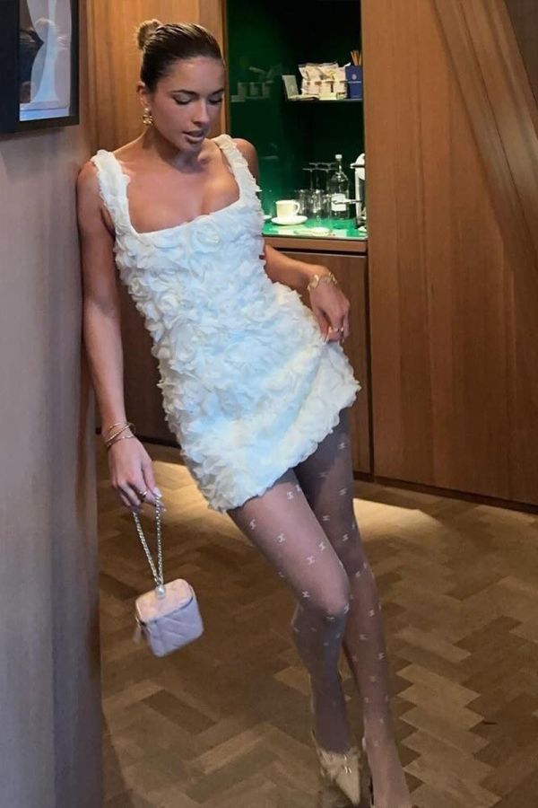 Floral Appliqué Mini Party Dress